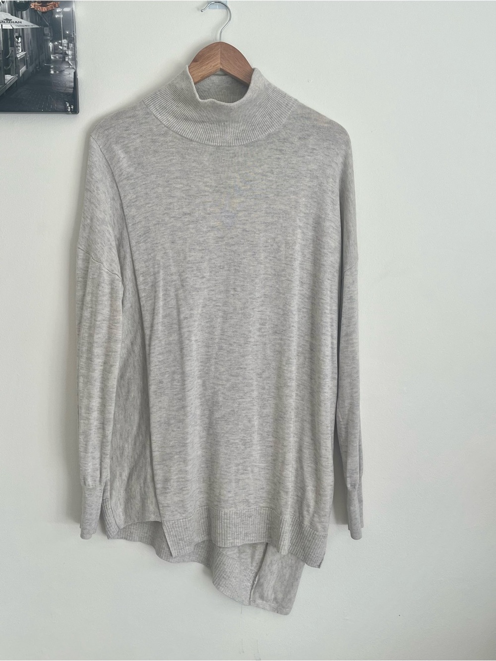 Donna Karan Asymmetrical Silk and Cashmere Blend Turtleneck Sweater- Large